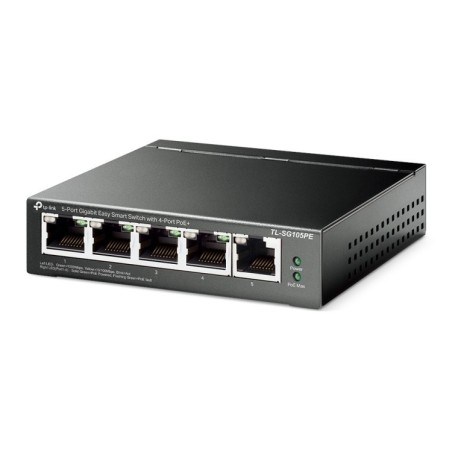 Switch Easy Samrt de 5 puertos Gigabit con 4 puertos PoE+, 65W. Carcasa metal. Sobremesa