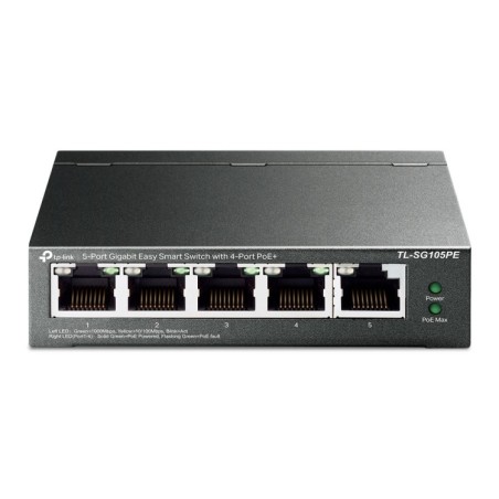 Switch Easy Samrt de 5 puertos Gigabit con 4 puertos PoE+, 65W. Carcasa metal. Sobremesa