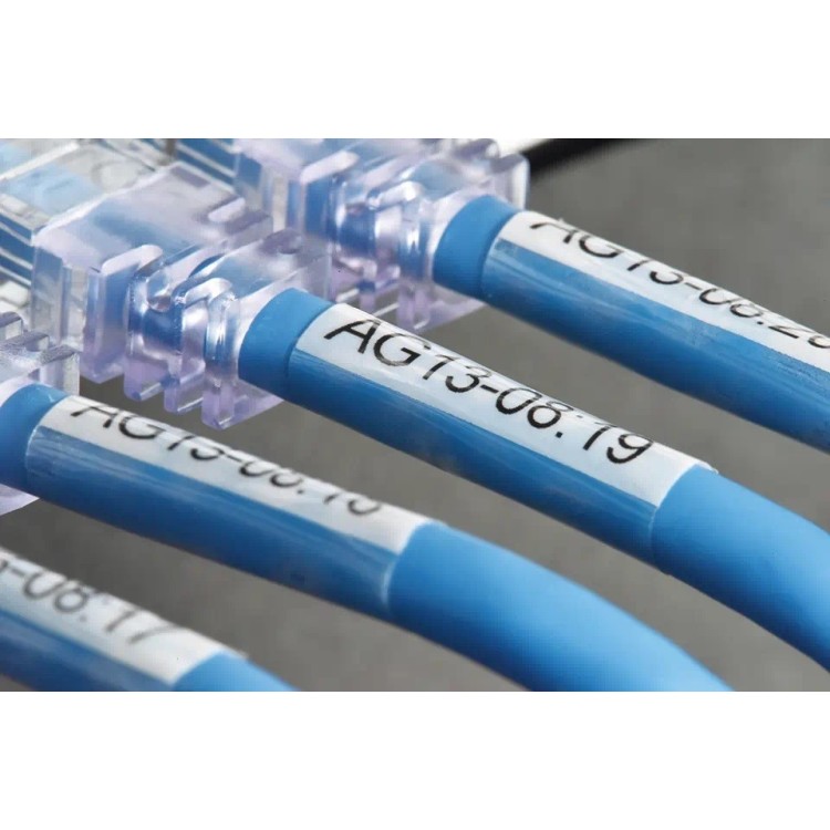Cinta auto laminada (para cables de 3.0 a 6.6mm). Texto negro sobre fondo Blanco. 24mm (8mts de largo)
