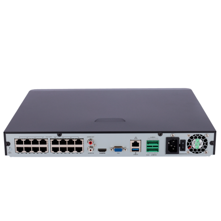 NVR 16ch IP PoE hasta 12Mpx, 320Mbps, H.265+, 2 HDD