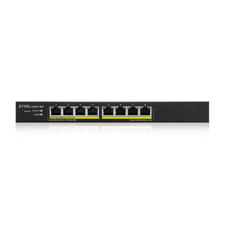 Switch x8 Gb POE 60W Gestión Smart mode, standalone o NebulaFlex Cloud. Sin ventilador. Sobremesa