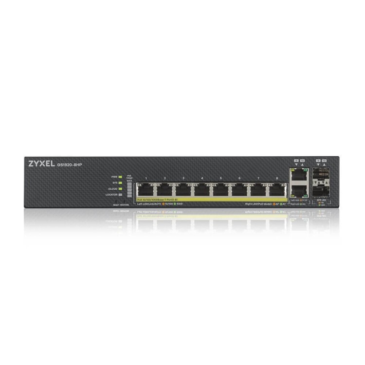 Switch x8 Gb POE 130W, x2 COMBO (Gb/SFP) Gestión Smart mode, standalone o NebulaFlex Cloud. Refrigeración ultrasilenciosa. Sobr