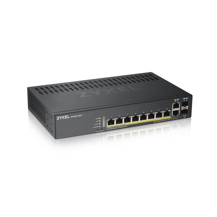 Switch x8 Gb POE 130W, x2 COMBO (Gb/SFP) Gestión Smart mode, standalone o NebulaFlex Cloud. Refrigeración ultrasilenciosa. Sobr