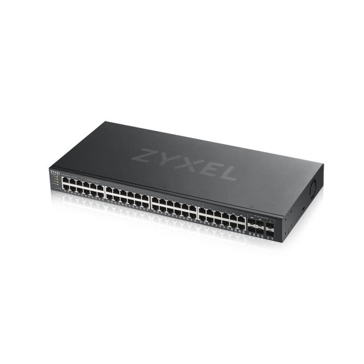 Switch x44 Gb, x4 Combo y x4 SFP. Gestión híbrida Smart mode, standalone o NebulaFlex Cloud. Refrigeración ultrasilenciosa. Par