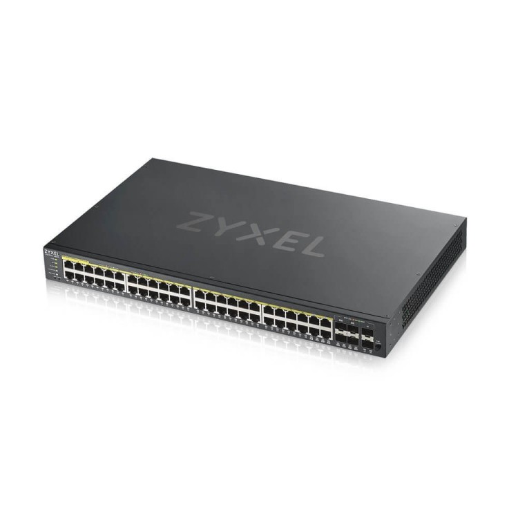 Switch x44 Gb POE 375W, x4 SFP y x4 COMBO. Gestión híbrida Smart mode, standalone o NebulaFlex Cloud. Escritorio/rack
