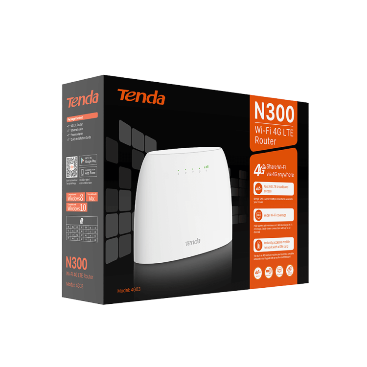 Router Tenda 4G03 Wi-Fi 4G LTE N300 con SIM y WAN