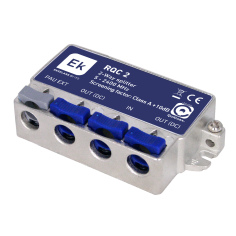 Distribuidor de 2 salidas, tipo QuiCoax. Con paso de corriente DC. 5-2400Mhz. 4dB (862MHz) / 5,5dB,(2300MHz).