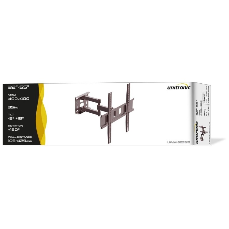 Soporte TV de pared 32-55", hasta 35kg, distancia a la pared 105-429mm. Inclinable.