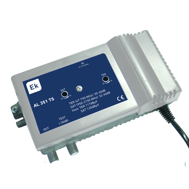 Amplificador de línea Ekselans AL 351 TS - TER+SAT, 40 dB, 120 dBuV, Clase A