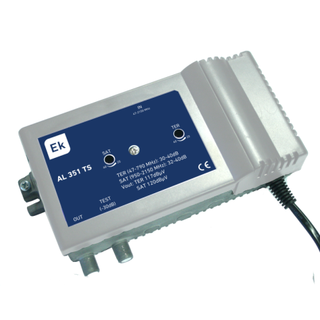 Amplificador de línea Ekselans AL 351 TS - TER+SAT, 40 dB, 120 dBuV, Clase A