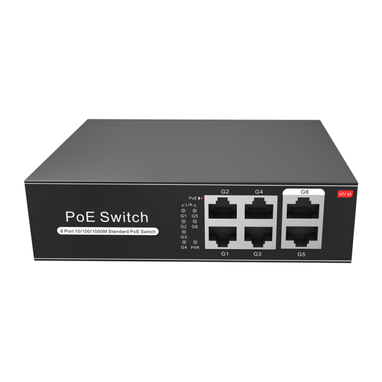 Switch de 4 puertos 10/100/1000 POE (65W) + x2 puertos Gigabit . Sobremesa