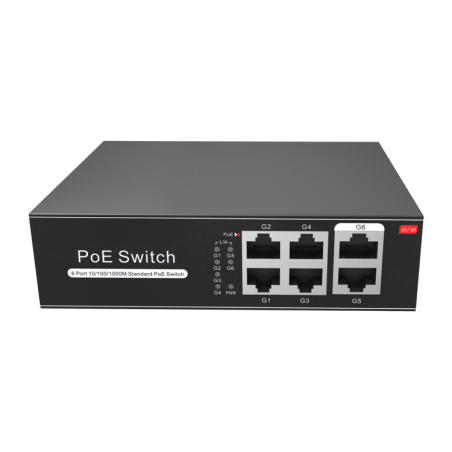 Switch de 4 puertos 10/100/1000 POE (65W) + x2 puertos Gigabit . Sobremesa