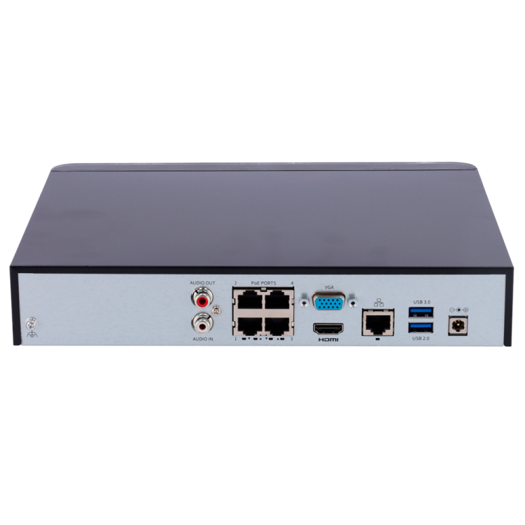 NVR 4ch IP PoE hasta 8Mpx, 80Mbps, H.265+, 1 HDD
