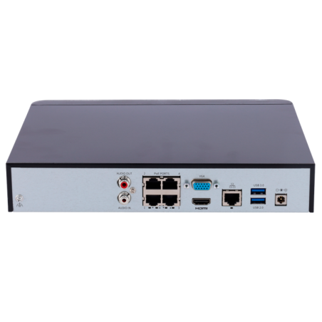NVR 4ch IP PoE hasta 8Mpx, 80Mbps, H.265+, 1 HDD