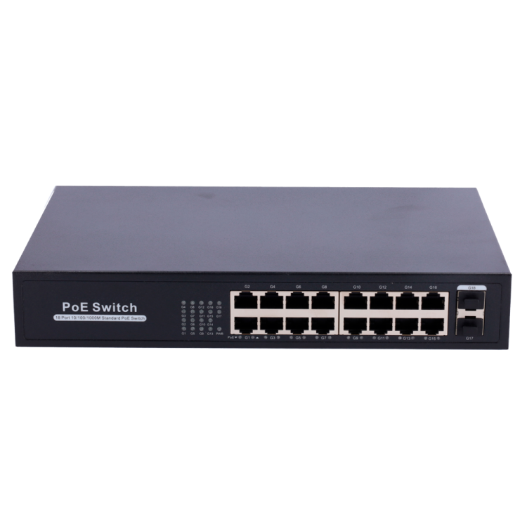 Switch de 16 puertos 10/100/1000 POE, 250W, x2 SFP. Enrackable