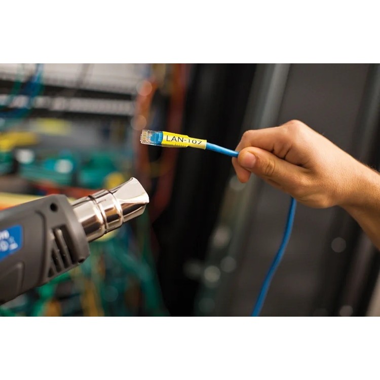 Cinta para tubo termoretráctil, Texto negro sobre fondo Amrillo. 5.2mm (1.5mts de largo). Para cables de 0.8 a 3.1mm