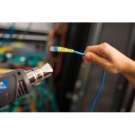 Cinta para tubo termoretráctil, Texto negro sobre fondo Amrillo. 5.2mm (1.5mts de largo). Para cables de 0.8 a 3.1mm