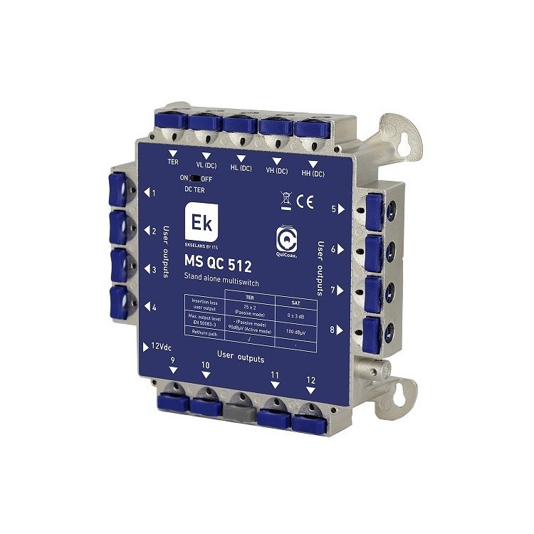 Multiswitch 5x12 EKSELANS MS QC 512 - 5 entradas, 4SAT - 1Ter,12 salidas, QuiCoax, LTE