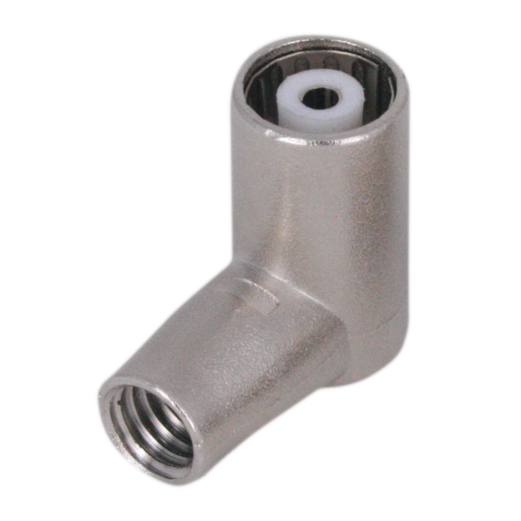 Conector IEC 9,5mm hembra acodado clase A++ para cable 4,7-5,1mm. (CC 596). Conexión rápida a presión