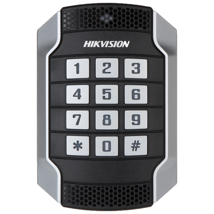 Lector de acceso Mifare con teclado IP65. Indicador LED y acústico, Wiegand 26/34 | RS485, Compatible controladoras Hikvision