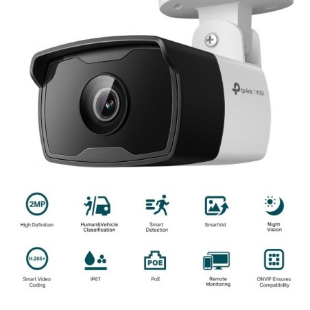 Cámara IP Bullet, 2Mpx, Lente 2.8mm, IR 30mts. IP67. Smart Event