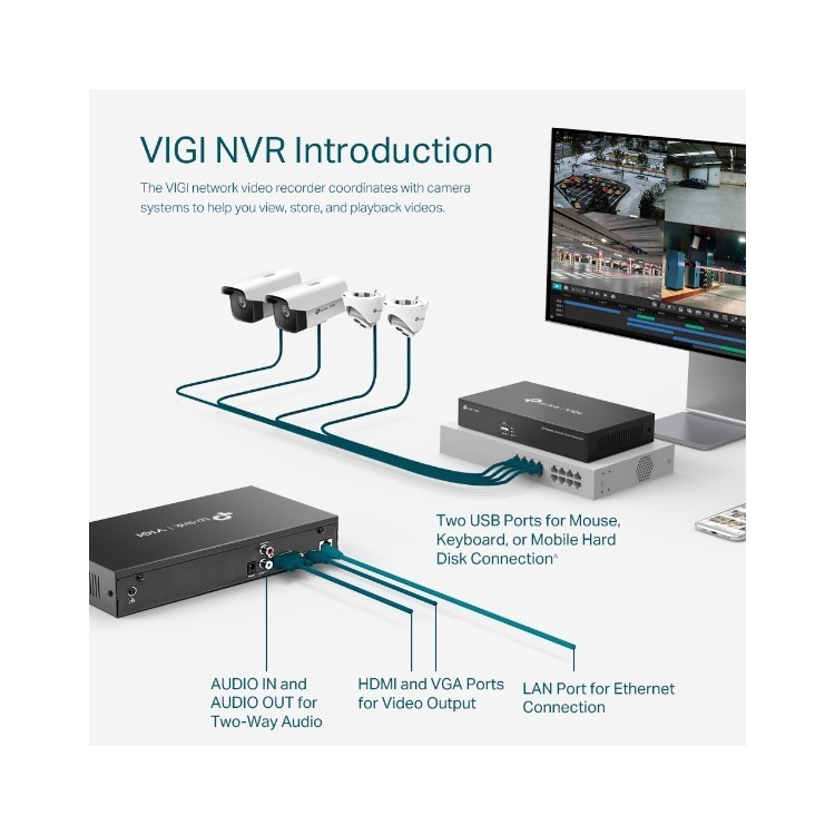 NVR 8ch IP hasta 5Mpx, 80Mbps, H.265+, 1 HDD