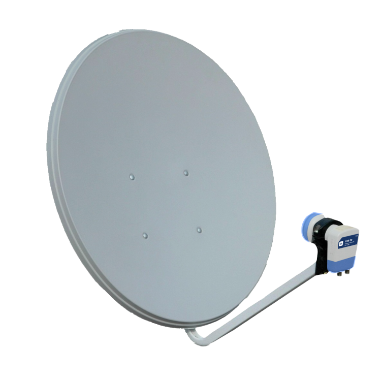 Antena parabólica tipo offset. Dimensiones: 730 x 800 mm. Acero galvanizado recubierto de poliester. Embalaje 6 unidades
