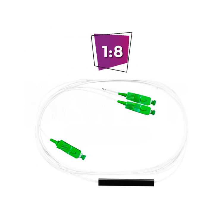 Splitter óptico mini 1x8 fibra ajustada con. SC/APC 2mt/1,5mt.