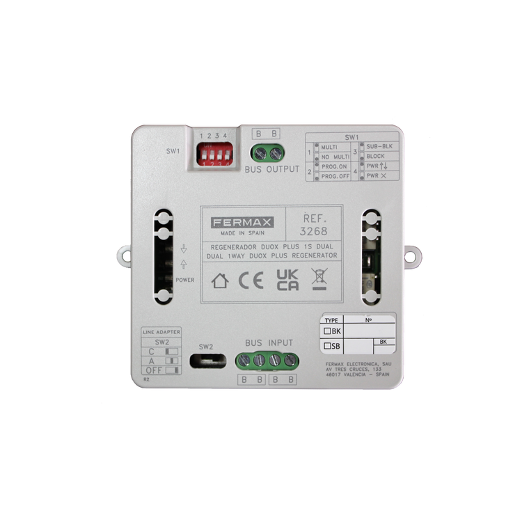 Regenerador Fermax 3268 - DUOX PLUS 1S, señal 2 hilos, ampliación distancia, montaje DIN