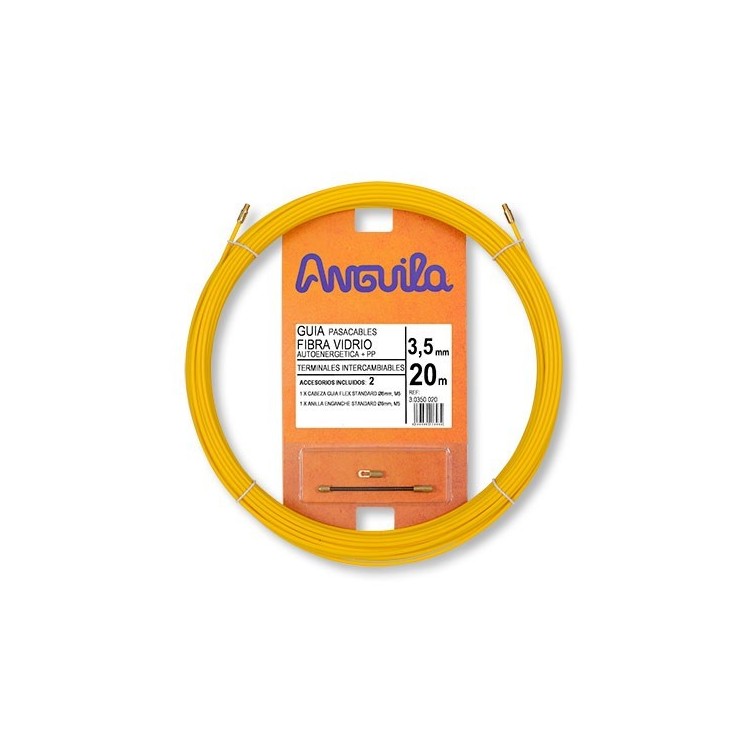 Guía Pasacables Anguila  3,5mm 20mt, Fibra de Vidrio recubierta. Terminales intercambiables. Amarillo