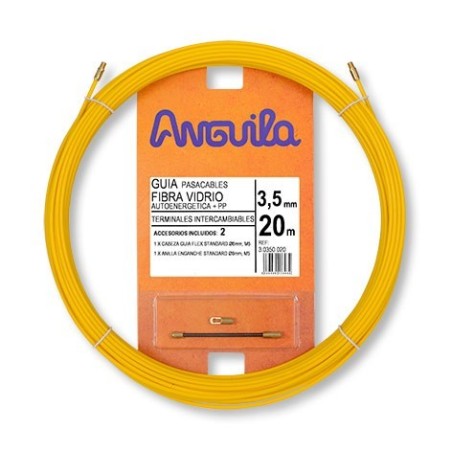 Guía Pasacables Anguila  3,5mm 20mt, Fibra de Vidrio recubierta. Terminales intercambiables. Amarillo