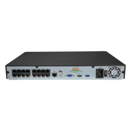 NVR 16ch IP PoE hasta 8Mpx, 160Mbps, H.265+, 2 HDD