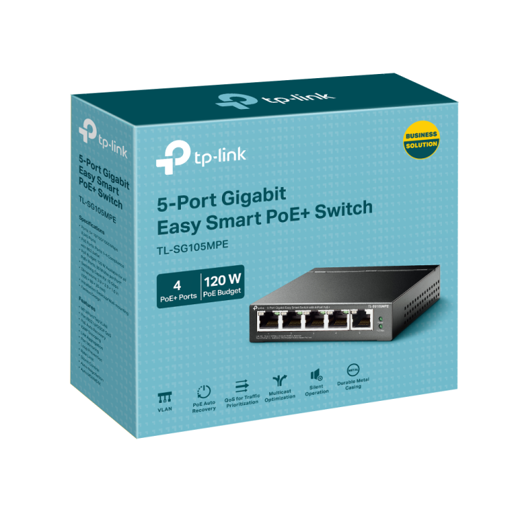 Switch Easy Samrt de 5 puertos Gigabit con 4 puertos PoE+, 120W. Carcasa metal. Sobremesa