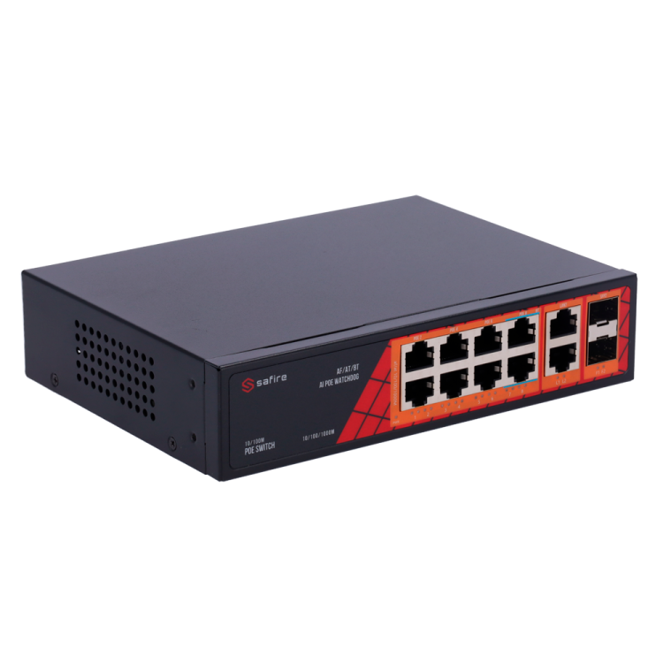 Switch de 8 puertos Gigabit POE 120W, x2 UPLINK Gigabit, x2 SFP. Sobremesa