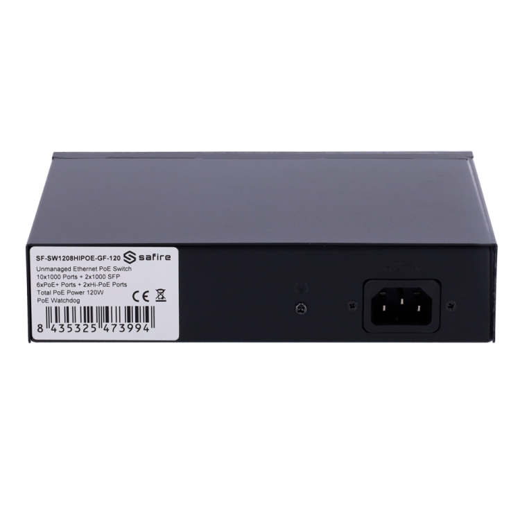 Switch de 8 puertos Gigabit POE 120W, x2 UPLINK Gigabit, x2 SFP. Sobremesa