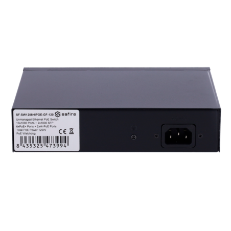 Switch de 8 puertos Gigabit POE 120W, x2 UPLINK Gigabit, x2 SFP. Sobremesa