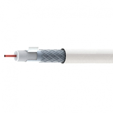 Cable coaxial de 6,6mm, 18.60dB a 862Mhz, 28.20dB a 2150Mhz, lámina Al y malla Al, PVC Blanco. Bobina 100 mts.