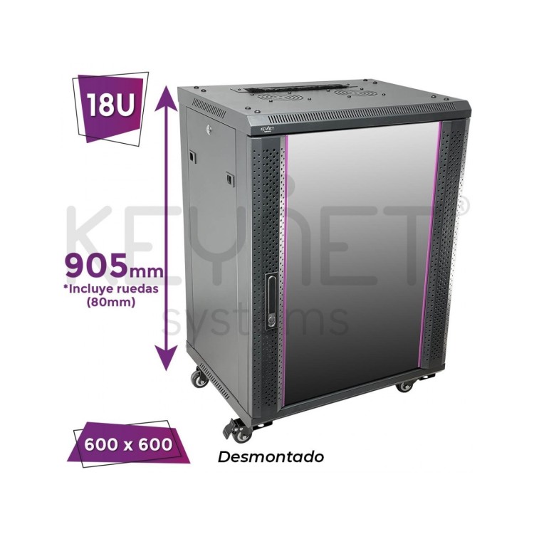 Rack de pared/suelo de 19", 18U, F600 / AN 600 / AL 905mm, carga 60kg, vacío. DESMONTADO