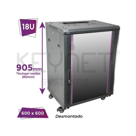 Rack de pared/suelo de 19", 18U, F600 / AN 600 / AL 905mm, carga 60kg, vacío. DESMONTADO