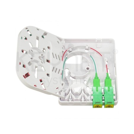 Roseta superficie F.O con cassette interno, 2x pigtail SC/APC, 2x adaptador SC/APC (capacidad x2 SC)
