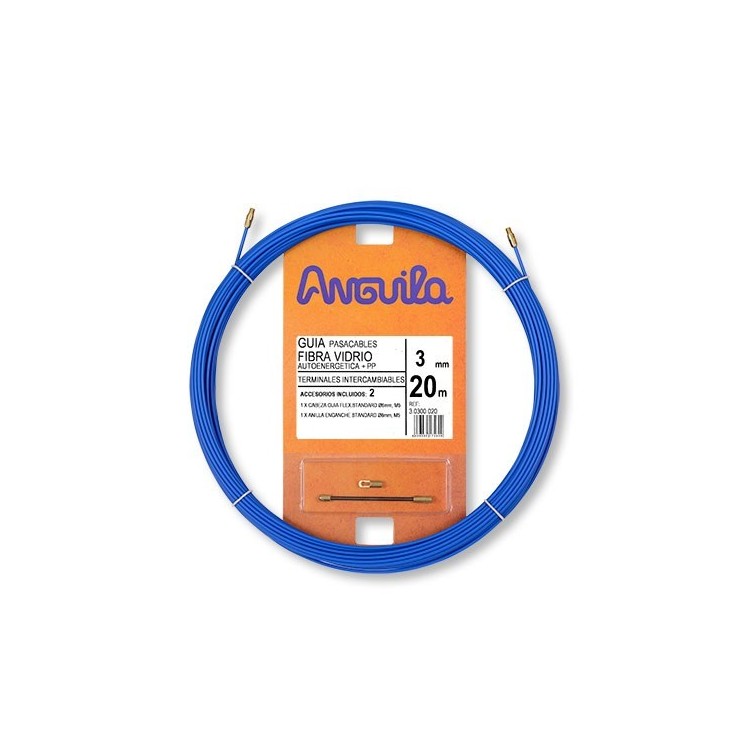 Guía Fibra Vidrio Reforzada con funda de Polipropileno, 20m 3mm. Terminales intercambiables. Color Azul