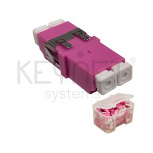 Adaptador LC-PC/LC-PC, Multimodo OM4, DX, con fijaciones, violeta. Tapón blanco