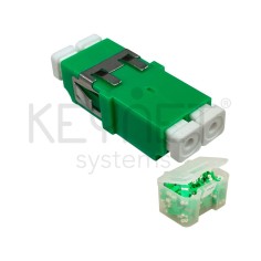 Adaptador LC-LC APC SM, Duplex, Tapón blanco. Bloqueo mediante 3 pestañas.. Fijación sin asas. Color verde.