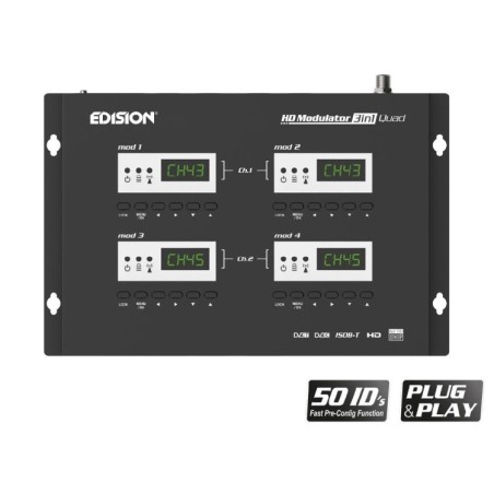 Modulador de x4 HDMI a 2x DVB-T, DVB-C o ISDB-T channels en 1 salida RF, VHF/UHF. MPEG4 FULL HD