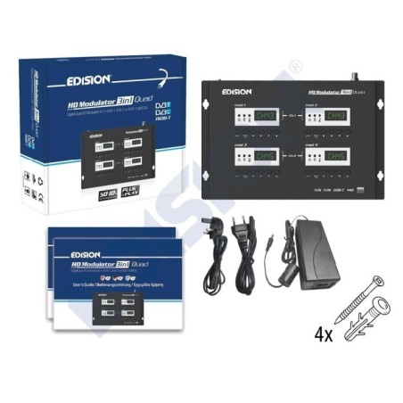 Modulador de x4 HDMI a 2x DVB-T, DVB-C o ISDB-T channels en 1 salida RF, VHF/UHF. MPEG4 FULL HD