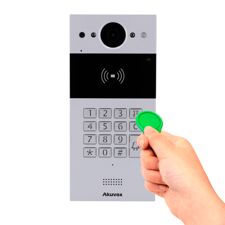 Placa videoportero 2 hilos, cámara 2Mpx,  lector tarjetas MF/EM, NFC y PIN, PoE, IP65