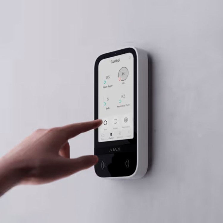 Teclado inalámbrico con pantalla IPS táctil y lector RFID para central Ajax. Blanco