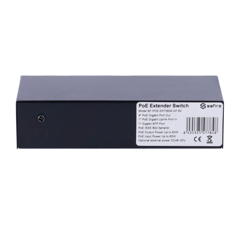POE extender Switch 802.3af/at/bt 60W. 4x POE out Gb, 1x POE in Gb, 1xSFP