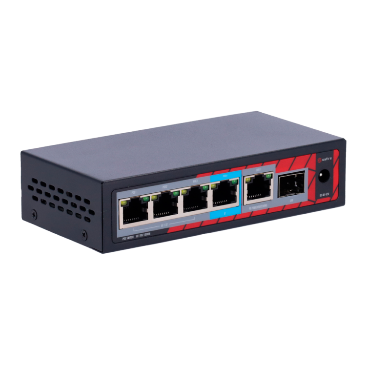 POE extender Switch 802.3af/at/bt 60W. 4x POE out Gb, 1x POE in Gb, 1xSFP