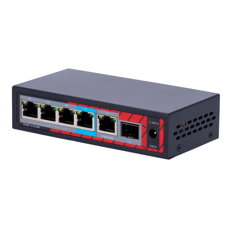 POE extender Switch 802.3af/at/bt 60W. 4x POE out Gb, 1x POE in Gb, 1xSFP